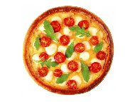 Домашна пица със сметана, моцарела, сирене чедър и чери домати